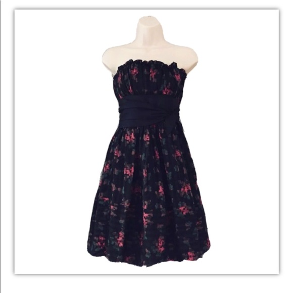 BETSEY JOHNSON Sz 2 Silk Floral Prom Strplss Dress - Picture 1 of 7